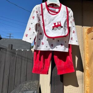 Red and White Train Baby Outfit
